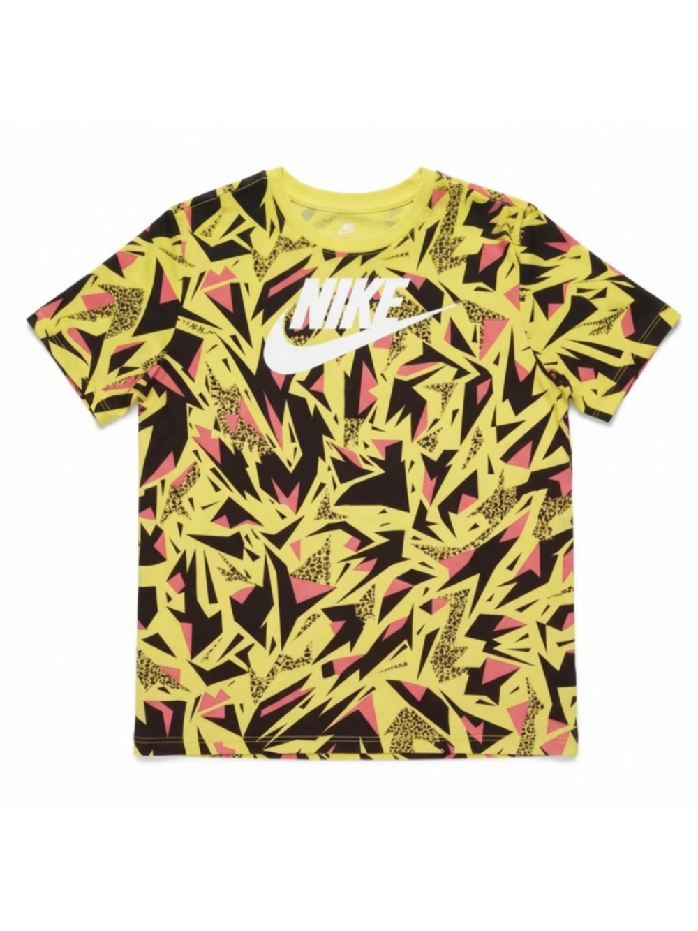 Nike 90s Pack Printed T-Shirt Yellow abstract geometric pattern Size XL
